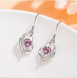 Elegant Love Heart Zircon Drop Dangle Earrings 18K Gold Plated.